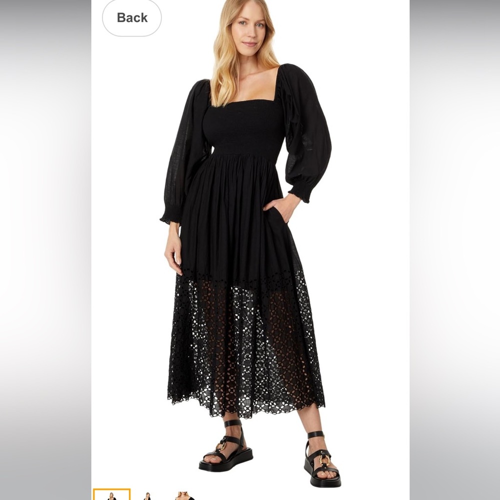 Perfect Storm Smocked Eyelet Long Sleeve Maxi Dress